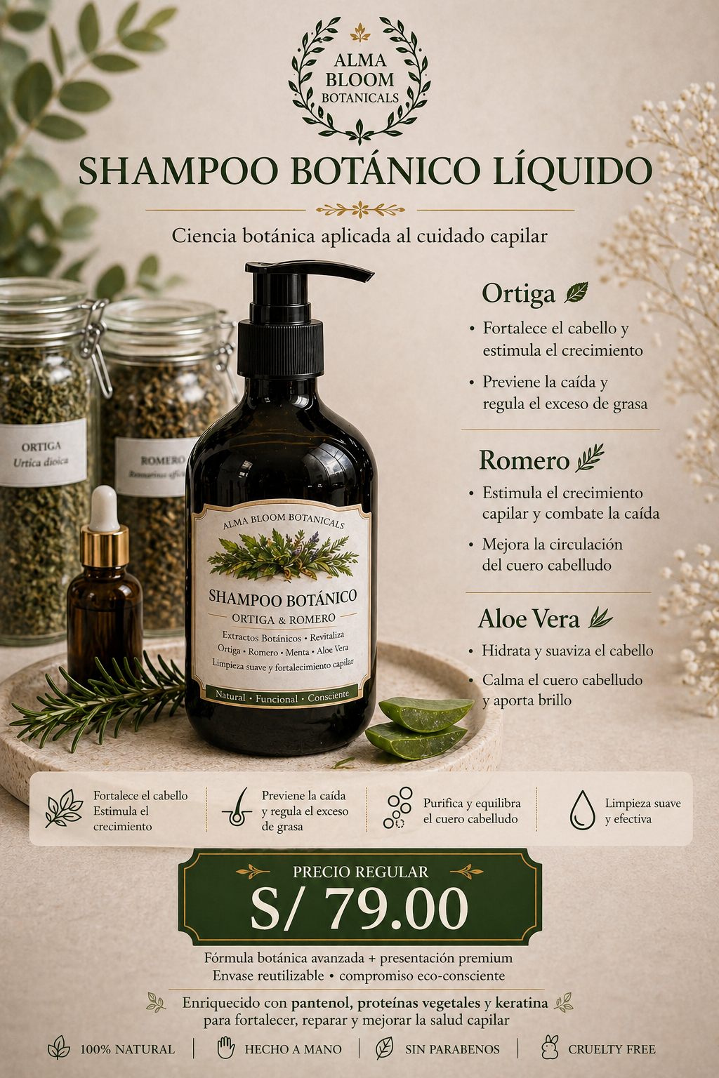 Shampoo Botánico Fortalecedor – Romero & Ortiga