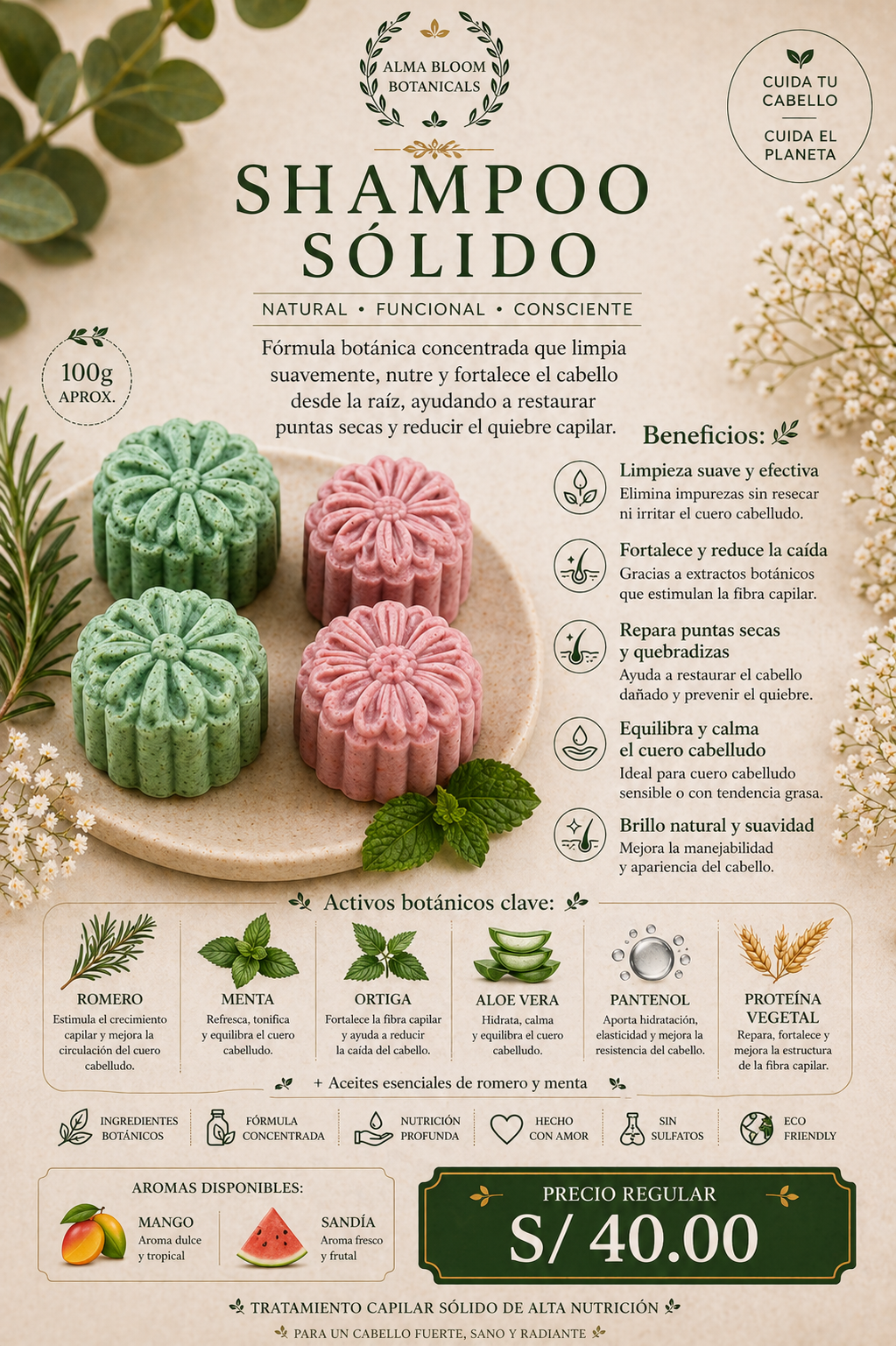 Shampoo Sólido Revitalizante – Romero, Menta & Ortiga