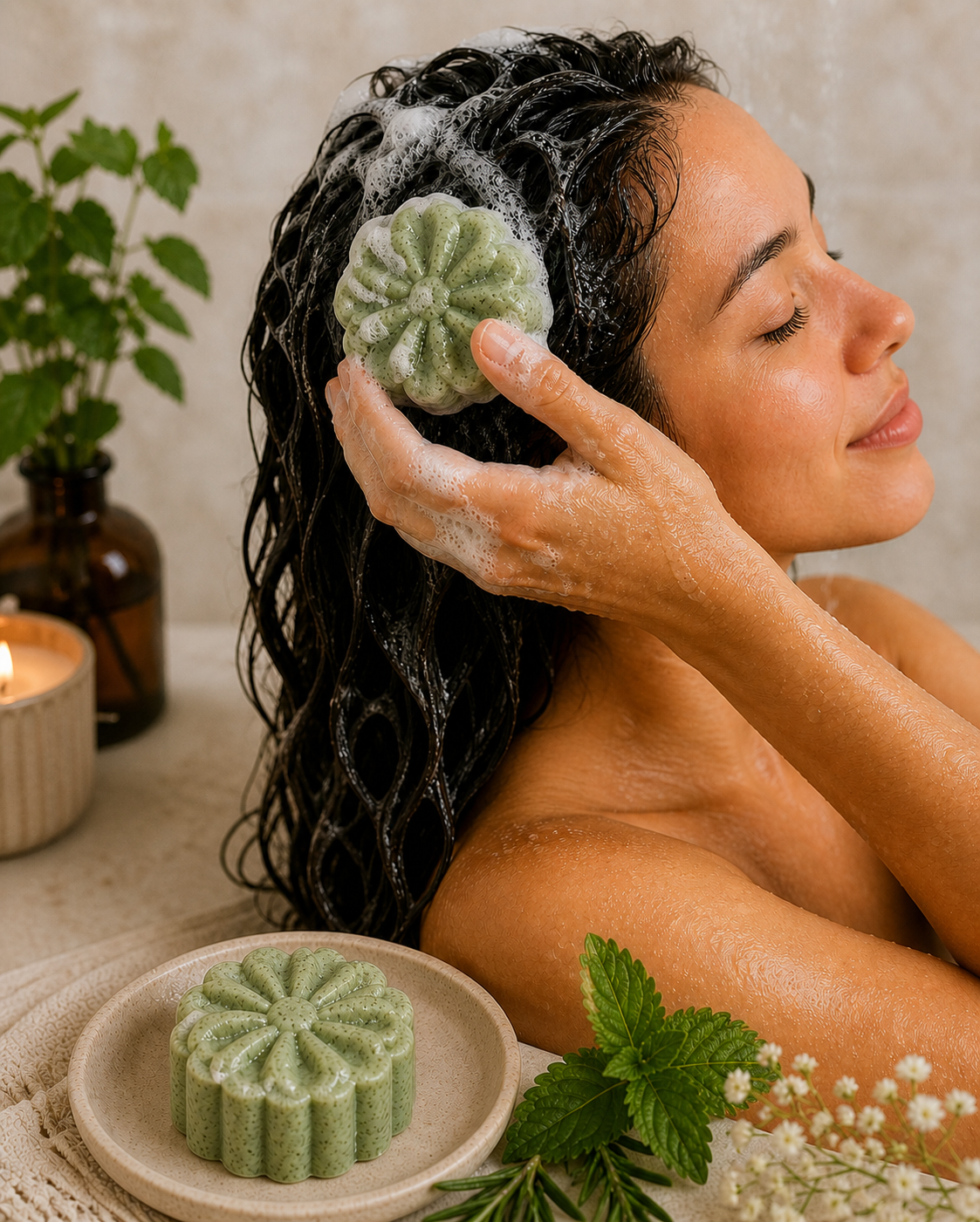 Shampoo Sólido Revitalizante – Romero, Menta & Ortiga